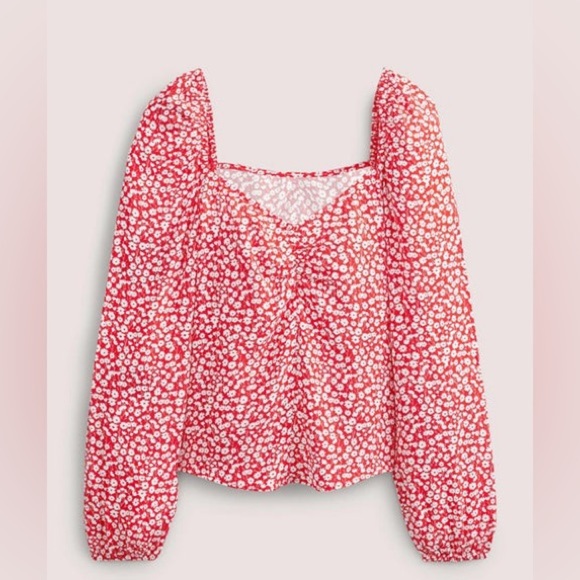 NWOT Boden Sweetheart Printed Top - Red with White Flowers - Picture 2 of 9